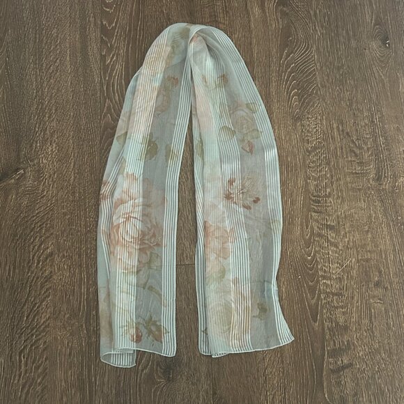 VTG Ralph Lauren Oblong Silk Scarf Sheer Floral Striped Lightweight Japan 10x52" - Picture 1 of 8